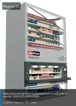 Карусельный автоматизированный склад для 13 кассет 2450-525-250 H2800